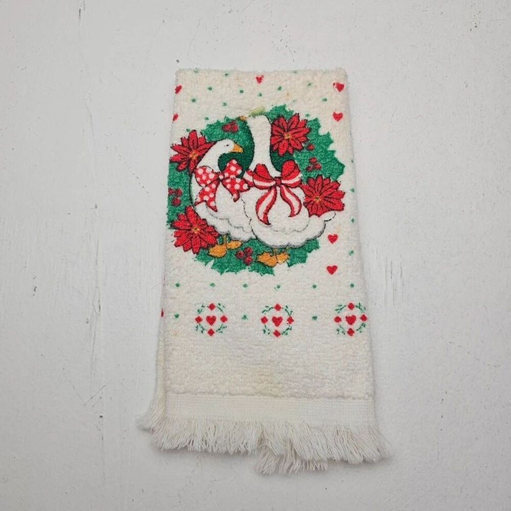 Vintage Christmas goose hand towel